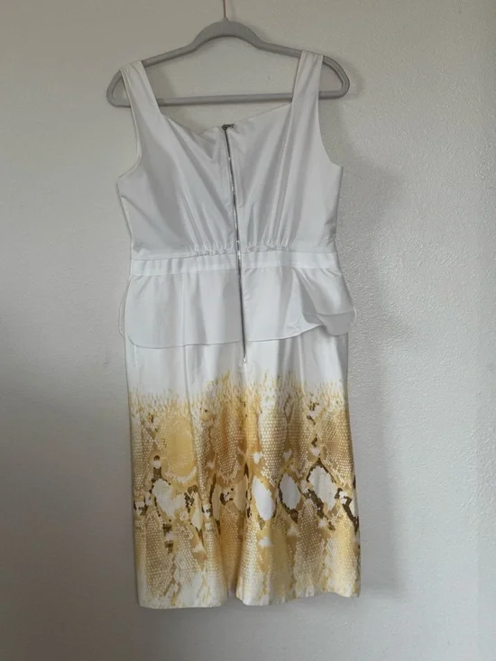 ELIE TAHARI BROOKE PEPLUM SHEATH DRESS WHITE SNAKESKIN YELLOW COTTON 12 NEW $368 - Picture 4 of 10